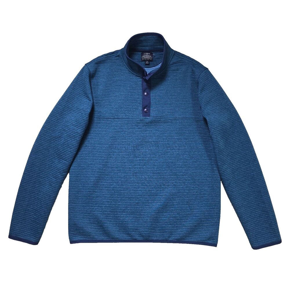 J.Crew Authentic Fleece Mens Medium Heritage Snap Neck Blue Sweater